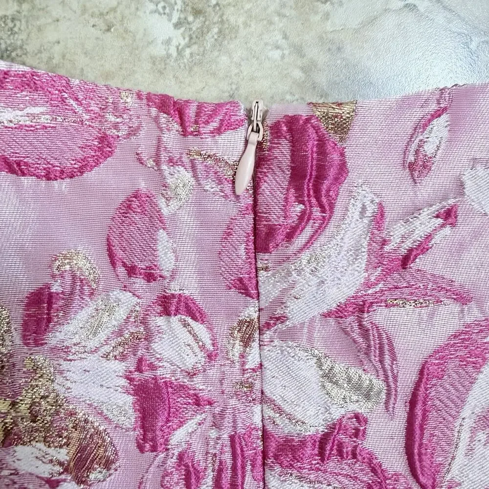 Shop the Mint The Eloise Fuchsia Pink Metallic Floral Dress, Size 10/12